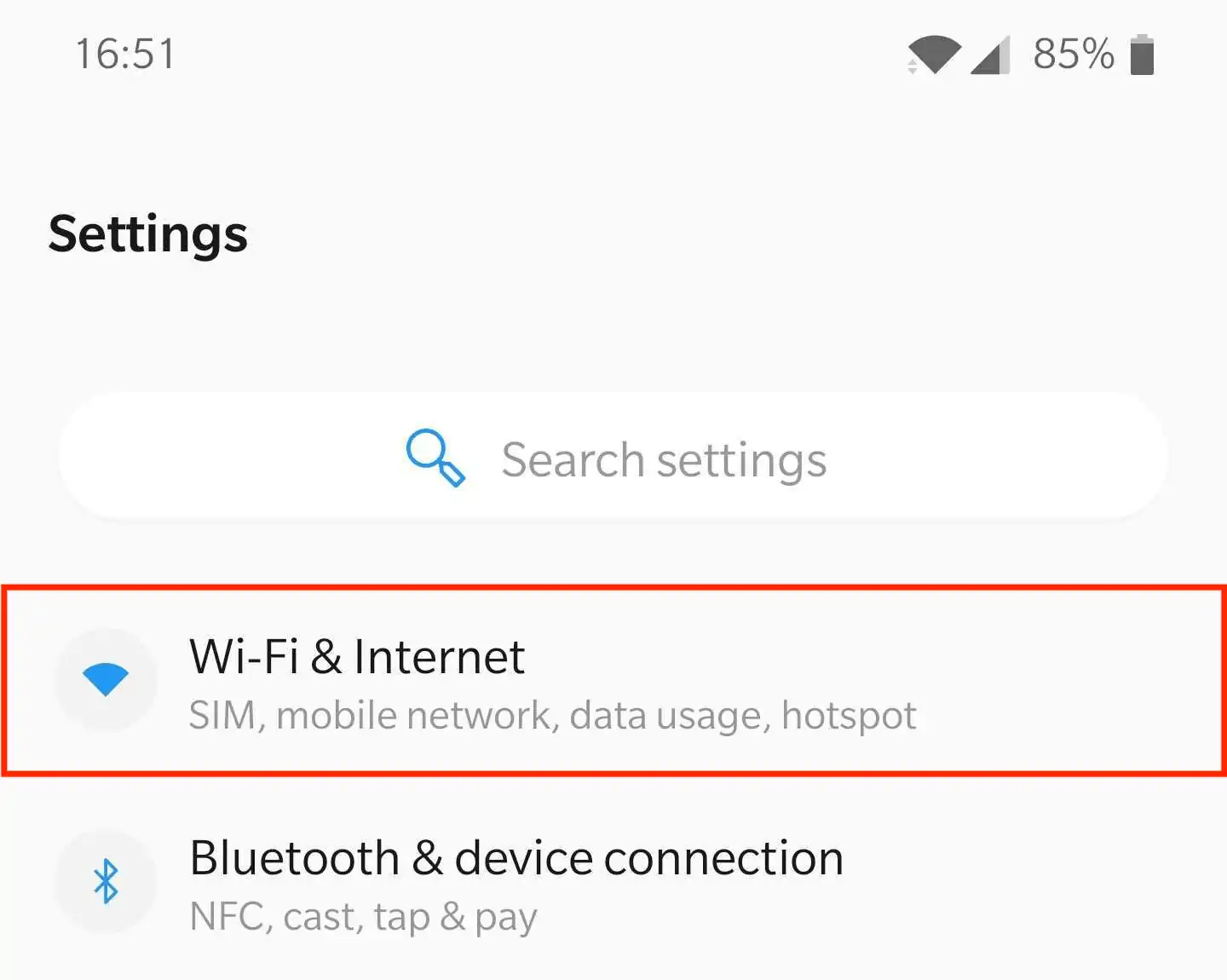Android Settings Wi‑Fi & Internet