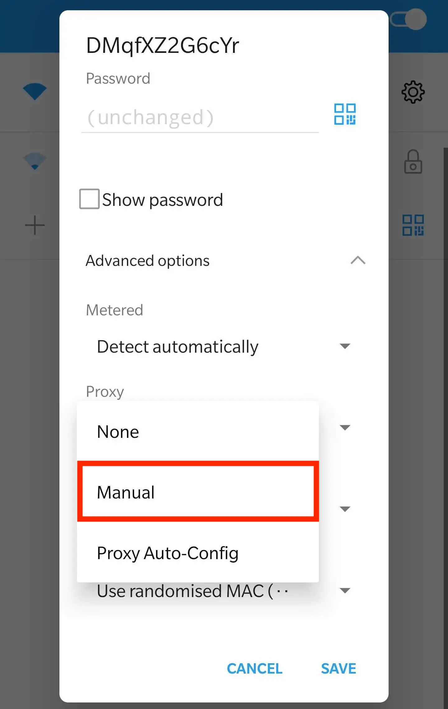 Select Manual proxy mode
