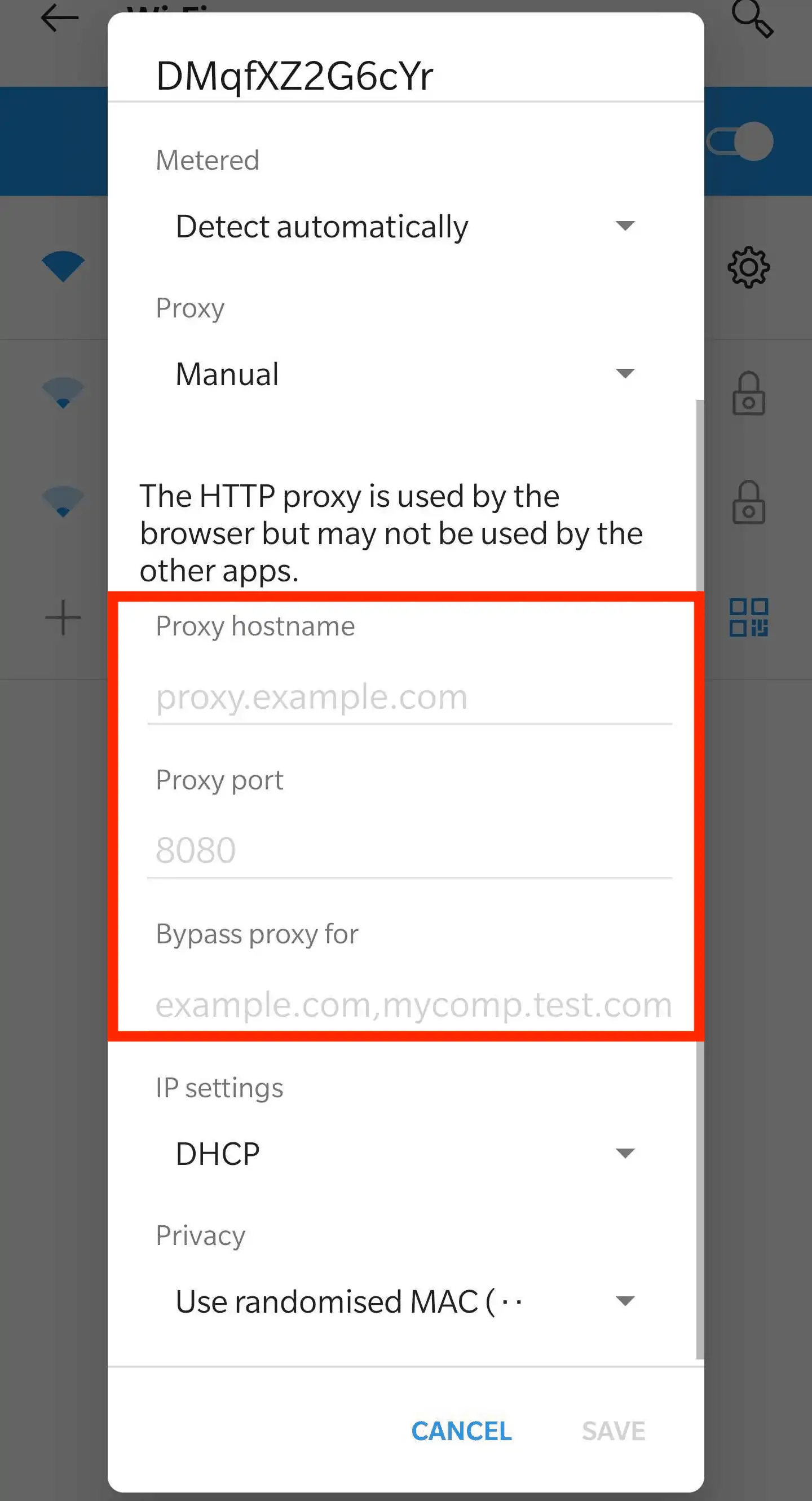 Save Android proxy configuration
