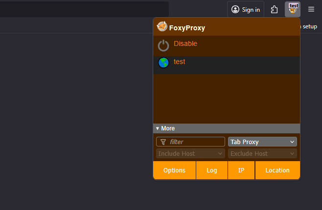 Select mode in Chrome FoxyProxy