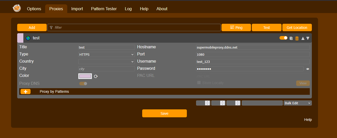 Add Proxy dialog fields in Edge