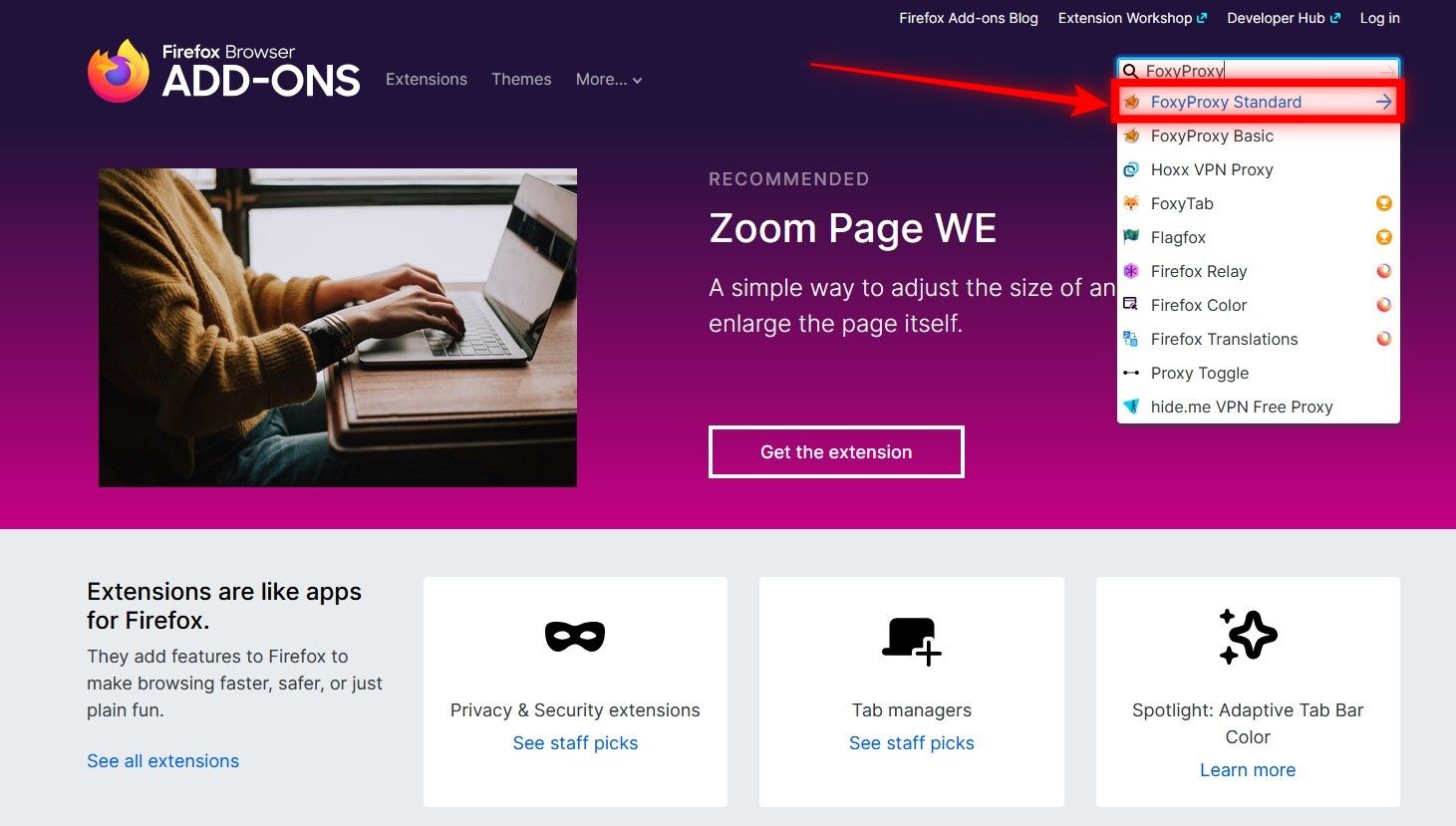 FoxyProxy extension page - Add to Firefox